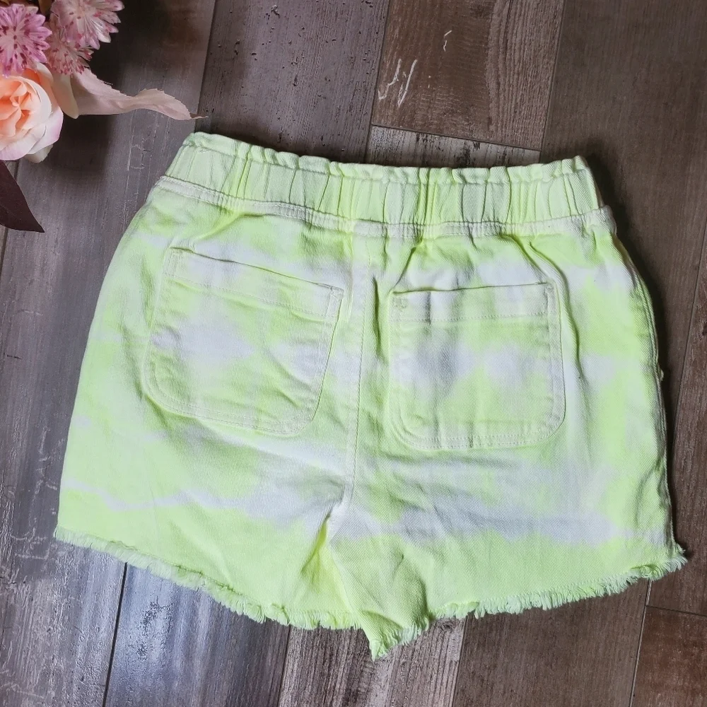 Justice Yellow and White Tie-Dye Elasticized Waistband Denim Shorts Size 12 NWOT